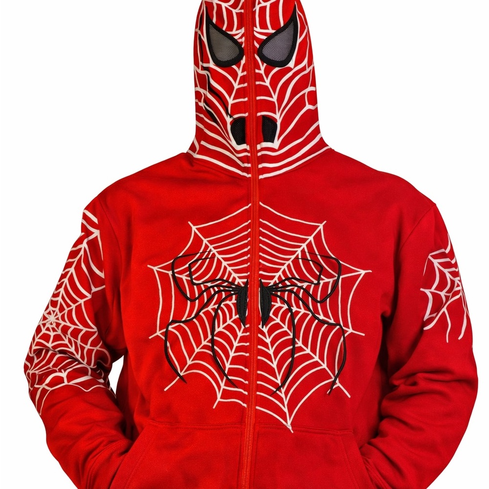 Marvel Spider-Man full-zip hoodie with a spider web design that covers the face